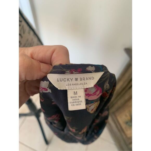 Lucky Brand Womens  Long Sleeve Button-Front Floral Boho Peasant Gray Top - Picture 3 of 9